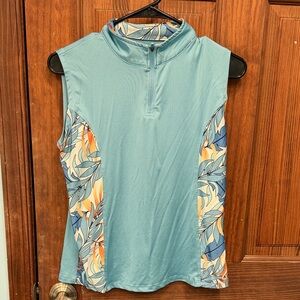 Blue Sleeveless Top with Floral Accents